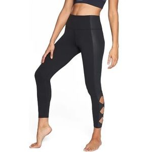 Athleta Cut Out Half Shiny Black Leggings Women
